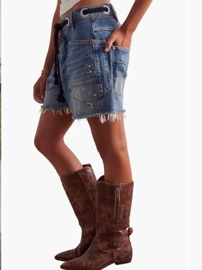 Free People Moxie Distressed Denim Cutoff Shorts Timeless Blue Boho Festival